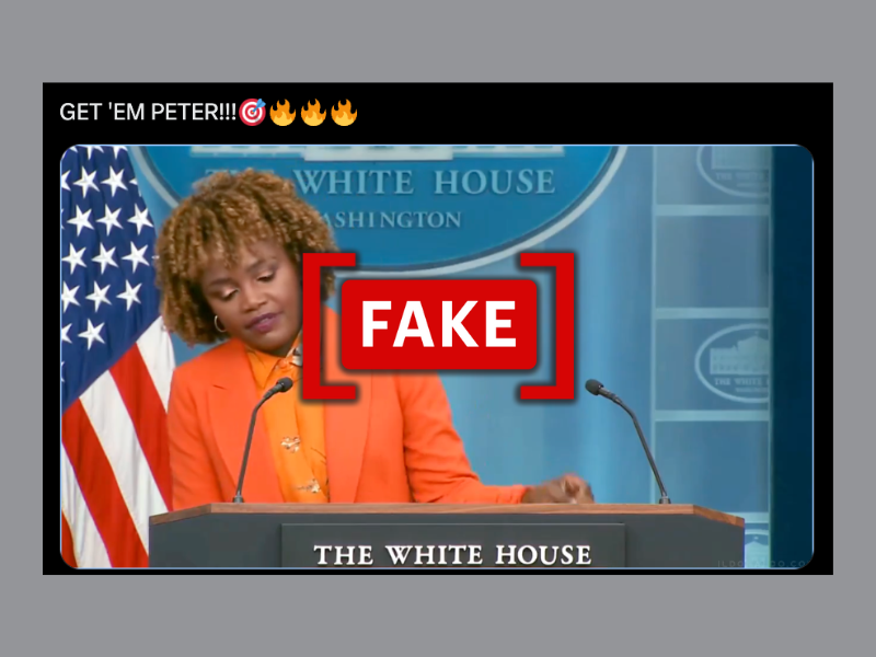 Screenshot of an X post with the edited clip of White House press secretary Karine Jean-Pierre